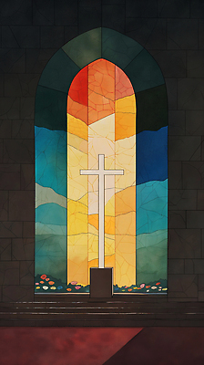 JPG 꽃 기독교 십자가 일러스트 사람없음 빛 컬러풀 교회 평화 고요 예배 신성 스테인드글라스 단상 국내일러스트 AI일러스트 AI콘텐츠 식물 종교 컬러 컨셉 종교건축 유리 건물 파일형식