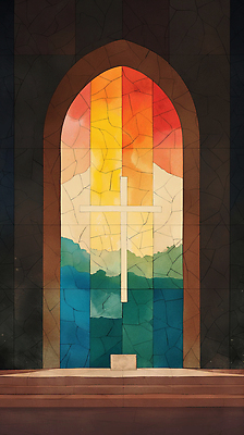 JPG 기독교 십자가 일러스트 사람없음 빛 컬러풀 교회 평화 고요 예배 신성 스테인드글라스 단상 국내일러스트 AI일러스트 AI콘텐츠 종교 컬러 컨셉 종교건축 유리 건물 파일형식