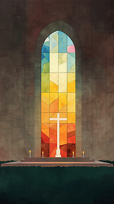 JPG 기독교 십자가 일러스트 촛불 사람없음 빛 컬러풀 교회 평화 고요 예배 신성 스테인드글라스 단상 국내일러스트 AI일러스트 AI콘텐츠 종교 컬러 컨셉 초 종교건축 유리 건물 파일형식