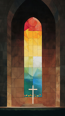 JPG 꽃 기독교 십자가 일러스트 사람없음 빛 컬러풀 교회 평화 고요 예배 신성 스테인드글라스 단상 국내일러스트 AI일러스트 AI콘텐츠 식물 종교 컬러 컨셉 종교건축 유리 건물 파일형식