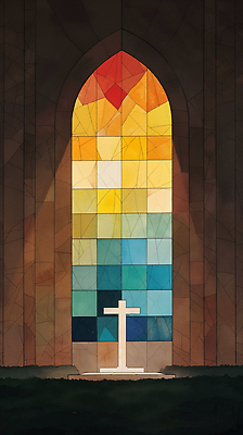 JPG 기독교 십자가 일러스트 사람없음 빛 컬러풀 교회 평화 고요 예배 신성 스테인드글라스 단상 국내일러스트 AI일러스트 AI콘텐츠 종교 컬러 컨셉 종교건축 유리 건물 파일형식