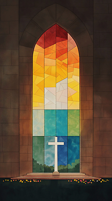 JPG 꽃 기독교 십자가 일러스트 사람없음 빛 컬러풀 교회 평화 고요 예배 신성 스테인드글라스 단상 국내일러스트 AI일러스트 AI콘텐츠 식물 종교 컬러 컨셉 종교건축 유리 건물 파일형식