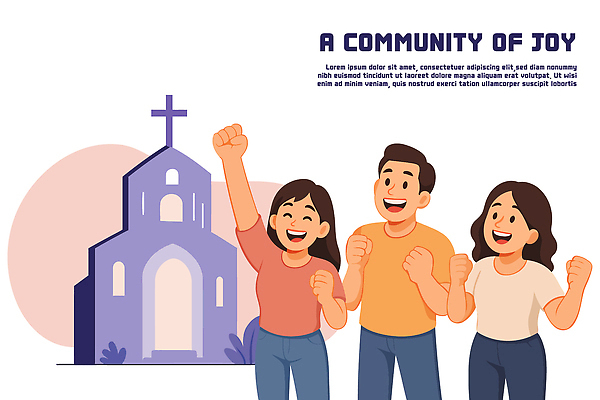 여자 남자 기독교 일러스트 웃음 성인 세명 친구 교회 손들기 믿음 파이팅 기쁨 만세 풀 공동체 신앙심 성인만 국내일러스트 AI파일 식물 감정 종교 관계 종교건축 모션 표정 사람 건물 파일형식 벡터