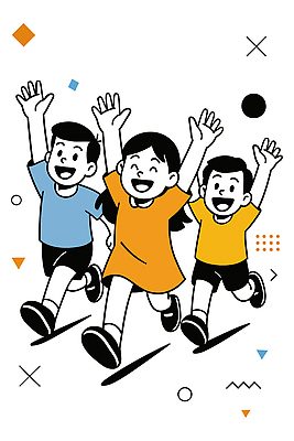 전신 여자 남자 어린이 일러스트 웃음 소녀 소년 세명 친구 달리기 손들기 유치원생 즐거움 어린이만 국내일러스트 AI파일 감정 관계 모션 표정 사람 파일형식 벡터