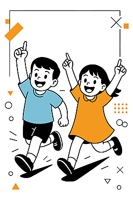 전신 여자 남자 어린이 일러스트 웃음 소녀 소년 두명 친구 달리기 손들기 유치원생 즐거움 어린이만 국내일러스트 AI파일 감정 관계 모션 표정 사람 파일형식 벡터