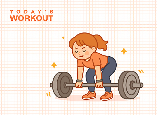 전신 여자 일러스트 한명 미소 들기 성인 반짝임 운동복 역기 웨이트트레이닝 살구색 성인여자한명만 데드리프트 국내일러스트 AI파일 1 옷 컬러 모션 표정 사람 운동 여자한명만 성인여자만 파일형식 벡터 운동자세