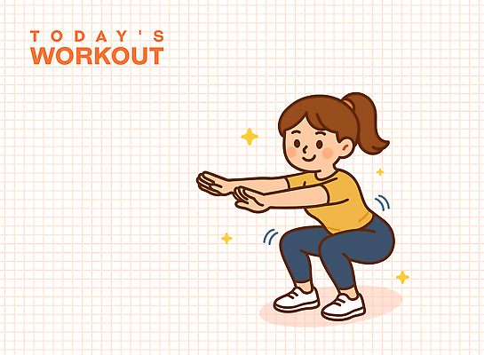 전신 여자 일러스트 한명 미소 성인 반짝임 운동복 웨이트트레이닝 살구색 성인여자한명만 스쿼트 국내일러스트 AI파일 1 옷 컬러 모션 표정 사람 운동 여자한명만 성인여자만 파일형식 벡터 운동자세