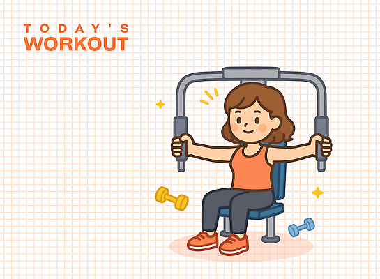 전신 여자 일러스트 한명 미소 앉기 성인 반짝임 운동복 운동기구 아령 웨이트트레이닝 가슴운동 살구색 성인여자한명만 국내일러스트 AI파일 1 옷 컬러 모션 표정 사람 운동 헬스 여자한명만 성인여자만 파일형식 벡터