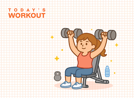 전신 여자 일러스트 한명 미소 앉기 성인 반짝임 운동복 웨이트트레이닝 물병 살구색 숄더프레스 케틀벨 성인여자한명만 국내일러스트 AI파일 1 옷 컬러 모션 표정 사람 운동 물통 여자한명만 성인여자만 파일형식 벡터