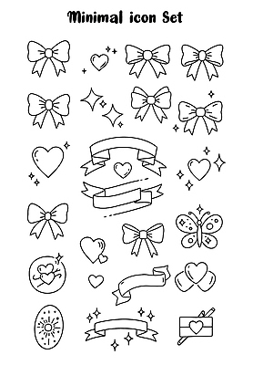아이콘 리본 나비 스티커 사람없음 반짝임 세트 라벨 하트 편지 라인아트 심플 드로잉 미니멀 2D아이콘 AI파일 모양 선 곤충 모션 프레임 미술 파일형식 벡터