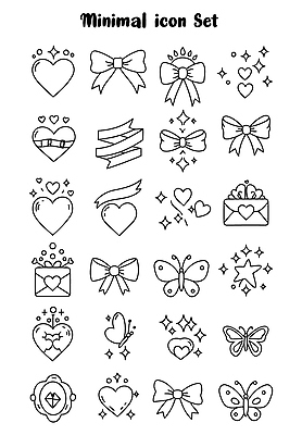 아이콘 별 리본 나비 스티커 사람없음 반짝임 세트 라벨 하트 편지 라인아트 심플 다이아몬드 드로잉 미니멀 2D아이콘 AI파일 자연요소 모양 선 곤충 모션 프레임 미술 보석 파일형식 벡터