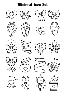아이콘 리본 음료 나비 스티커 전구 빨대 사람없음 컵 반짝임 세트 라벨 하트 라인아트 심플 손거울 드로잉 미니멀 2D아이콘 AI파일 모양 식기 선 곤충 모션 프레임 미술 거울 파일형식 벡터