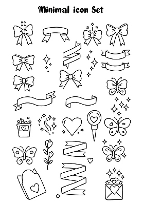 아이콘 꽃 리본 나비 스티커 통 사람없음 반짝임 세트 라벨 하트 편지 라인아트 심플 드로잉 미니멀 응원봉 2D아이콘 AI파일 모양 식물 선 곤충 응원 모션 프레임 미술 파일형식 벡터