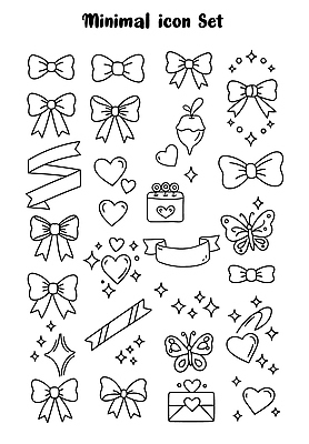 식물 아이콘 리본 나비 스티커 사람없음 반짝임 세트 라벨 하트 편지 라인아트 심플 드로잉 미니멀 2D아이콘 AI파일 모양 선 곤충 모션 프레임 미술 파일형식 벡터