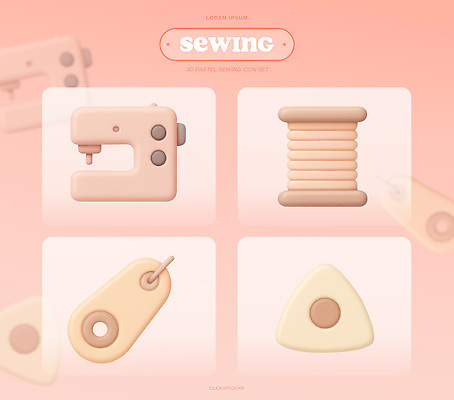 PSD 아이콘 분홍색 사람없음 3D아이콘 3D 실 바느질도구 바느질 재봉틀 분필 실타래 부자재 편집3D 컬러 디지털합성 오브젝트 초크 파일형식