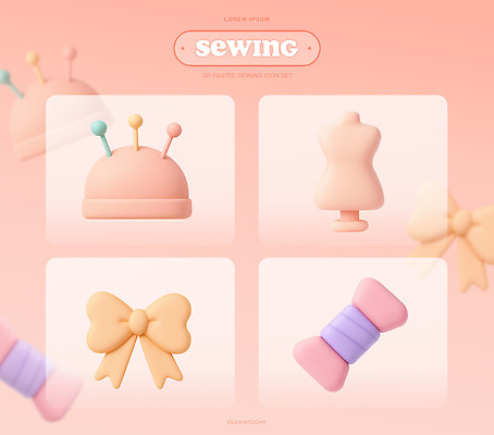 PSD 아이콘 리본 분홍색 사람없음 3D아이콘 3D 실 압정 마네킹 바느질 바늘꽂이 실타래 바늘꽃이 부자재 편집3D 컬러 사무용품 디지털합성 꽂이 파일형식