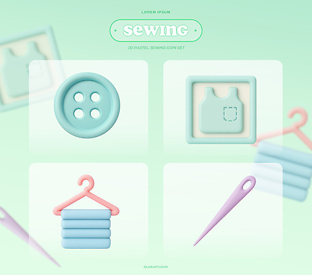 PSD 아이콘 옷 단추 사람없음 초록색 3D아이콘 3D 바늘 옷걸이 바느질 천 자수 부자재 편집3D 컬러 도구 직물 디지털합성 파일형식