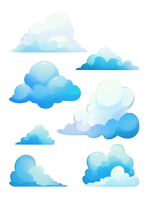 PSD 구름 하늘색 일러스트 수채화 사람없음 세트 국내일러스트 자연요소 파란색 파일형식