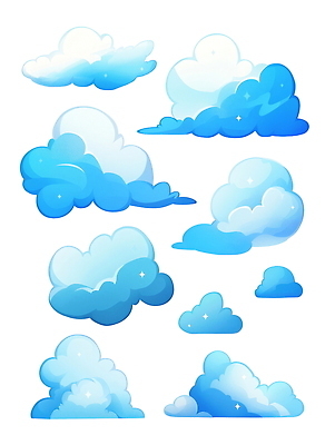PSD 구름 하늘색 일러스트 수채화 사람없음 세트 국내일러스트 자연요소 파란색 파일형식