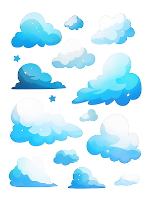 PSD 구름 하늘색 일러스트 수채화 사람없음 세트 국내일러스트 자연요소 파란색 파일형식