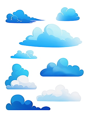 PSD 구름 하늘색 일러스트 수채화 사람없음 세트 국내일러스트 자연요소 파란색 파일형식