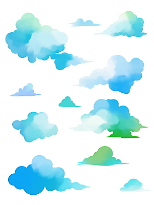 PSD 구름 하늘색 일러스트 수채화 사람없음 세트 국내일러스트 자연요소 파란색 파일형식