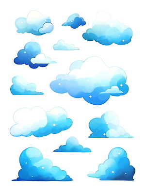 PSD 구름 하늘색 일러스트 수채화 사람없음 세트 국내일러스트 자연요소 파란색 파일형식