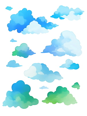 PSD 구름 하늘색 일러스트 수채화 사람없음 세트 국내일러스트 자연요소 파란색 파일형식