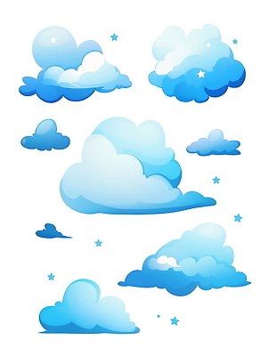 PSD 구름 하늘색 일러스트 수채화 사람없음 세트 국내일러스트 자연요소 파란색 파일형식