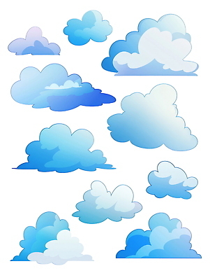 PSD 구름 하늘색 일러스트 수채화 사람없음 세트 국내일러스트 자연요소 파란색 파일형식