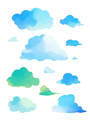 PSD 구름 하늘색 일러스트 수채화 사람없음 세트 국내일러스트 자연요소 파란색 파일형식