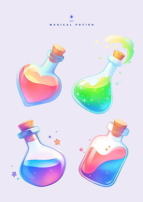 PSD 별 일러스트 사람없음 세트 컬러풀 마개 게임 액체 신비 오브젝트 마법 물약 아이템 물약병 국내일러스트 자연요소 컬러 컨셉 놀이 약 뚜껑 파일형식