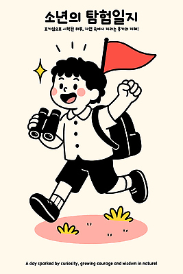 전신 남자 어린이 일러스트 책가방 한명 웃음 들기 소년 잔디 반짝임 달리기 손들기 망원경 탐험 깃발 일기 소년한명만 일러캐릭터 AI파일 식물 캐릭터 1 가방 모션 표정 사람 남자한명만 소년만 파일형식 벡터