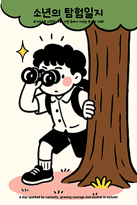 전신 나무 남자 어린이 일러스트 책가방 한명 들기 소년 잔디 반짝임 망원경 탐험 일기 숨기 소년한명만 일러캐릭터 AI파일 식물 캐릭터 1 가방 모션 사람 남자한명만 소년만 파일형식 벡터