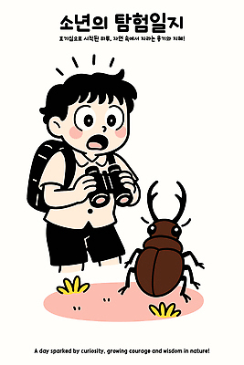 전신 남자 어린이 일러스트 책가방 한명 들기 소년 잔디 놀람 망원경 탐험 일기 장수풍뎅이 소년한명만 일러캐릭터 AI파일 식물 캐릭터 1 감정 곤충 가방 모션 표정 사람 남자한명만 소년만 파일형식 벡터