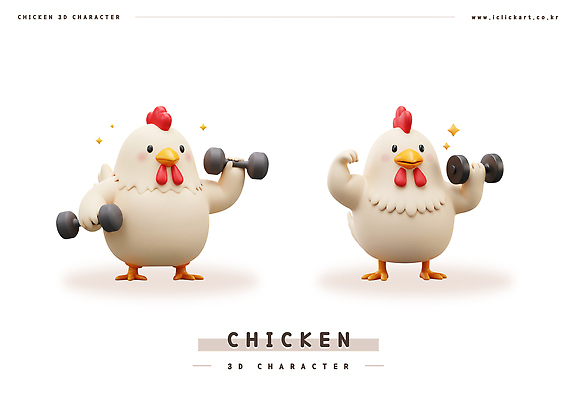 PSD 편집이미지 3D캐릭터 미소 들기 사람없음 반짝임 세트 운동 3D 귀여움 아령 닭캐릭터 편집3D 캐릭터 동물캐릭터 컨셉 모션 표정 건강 닭 디지털합성 파일형식