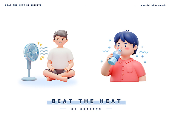 전신 PSD 편집이미지 남자 바람 미소 들기 앉기 상반신 성인 두명 여름 반짝임 세트 3D 마시기 선풍기 더위 시원함 물병 성인남자만 편집3D 자연요소 계절 모션 날씨 표정 사람 가전제품 물통 디지털합성 남자만 성인만 파일형식