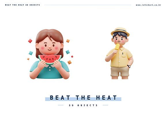 PSD 편집이미지 여자 남자 아이스크림 미소 들기 상반신 성인 두명 여름 세트 3D 더위 시원함 중절모 주머니손 수박조각 성인만 편집3D 모자_잡화 계절 조각 모션 날씨 디저트 수박 표정 사람 디지털합성 파일형식