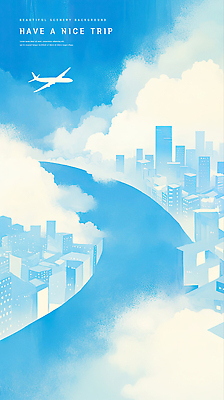 PSD 구름 여행 하늘색 일러스트 하늘 비행기 풍경 빌딩 사람없음 강 도시 국내일러스트 자연요소 항공교통 대중교통 건물 파란색 파일형식