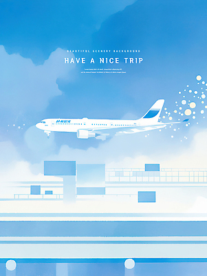 PSD 여행 하늘색 일러스트 하늘 비행기 풍경 사람없음 공항 착륙 국내일러스트 항공교통 교통시설 대중교통 파란색 파일형식