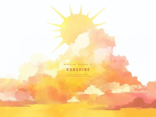 PSD 구름 일러스트 하늘 수채화 사람없음 햇빛 태양 노란색 일출 감성 국내일러스트 자연요소 컬러 컨셉 노을 파일형식