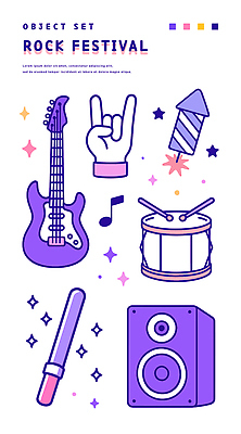 손 음표 일러스트 폭죽 손짓 신체부위 반짝임 세트 보라색 스피커 일렉기타 북 경광봉 락 락페스티벌 음악축제 국내일러스트 AI파일 기호 음악 컬러 음향기기 모션 타악기 사람 축제 기타 로큰롤 파일형식 벡터