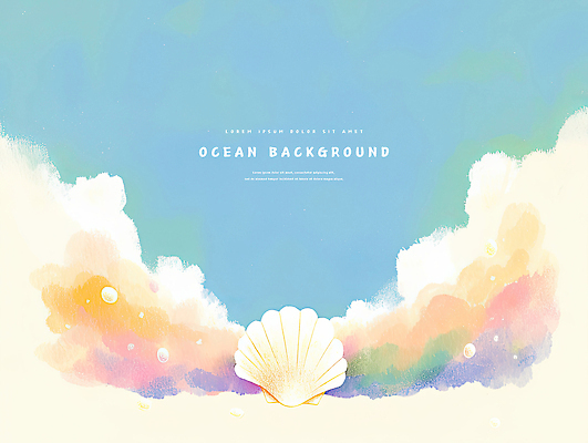 PSD 바다 하늘색 백그라운드 일러스트 조개 색연필 수채화 사람없음 진주 카피스페이스 국내일러스트 어패류 학용품 파란색 공백 보석 파일형식