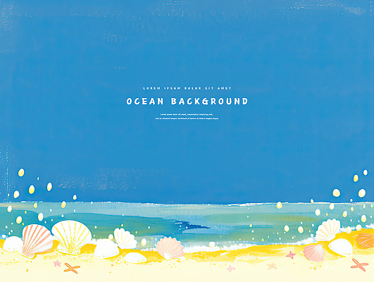 PSD 하늘색 백그라운드 일러스트 하늘 조개 색연필 수채화 불가사리 사람없음 모래사장 진주 수평선 카피스페이스 국내일러스트 바다 어패류 학용품 극피동물 파란색 공백 보석 파일형식