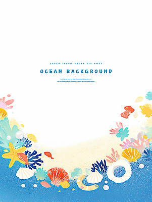 PSD 바다 백그라운드 일러스트 조개 색연필 수채화 불가사리 사람없음 산호초 카피스페이스 국내일러스트 어패류 학용품 극피동물 공백 수중식물 파일형식