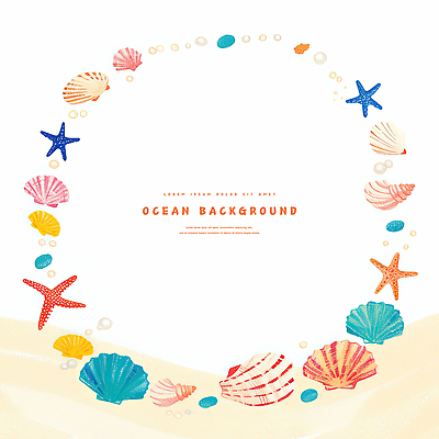 PSD 바다 백그라운드 일러스트 조개 색연필 수채화 불가사리 프레임 사람없음 소라 진주 고둥 카피스페이스 국내일러스트 어패류 학용품 극피동물 공백 보석 파일형식