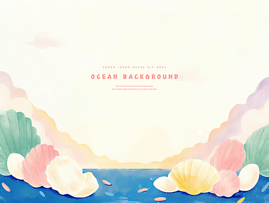 PSD 바다 백그라운드 일러스트 조개 색연필 수채화 불가사리 사람없음 카피스페이스 국내일러스트 어패류 학용품 극피동물 공백 파일형식