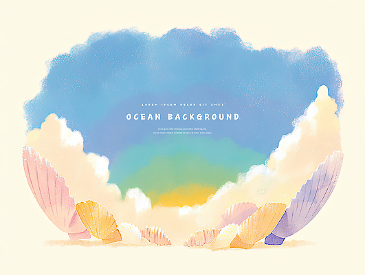 PSD 바다 하늘색 백그라운드 일러스트 조개 색연필 수채화 불가사리 사람없음 카피스페이스 국내일러스트 어패류 학용품 극피동물 파란색 공백 파일형식