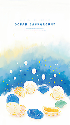 PSD 바다 하늘색 백그라운드 일러스트 조개 색연필 수채화 불가사리 사람없음 진주 카피스페이스 국내일러스트 어패류 학용품 극피동물 파란색 공백 보석 파일형식