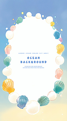 PSD 바다 하늘색 백그라운드 일러스트 조개 색연필 수채화 불가사리 프레임 사람없음 진주 카피스페이스 국내일러스트 어패류 학용품 극피동물 파란색 공백 보석 파일형식